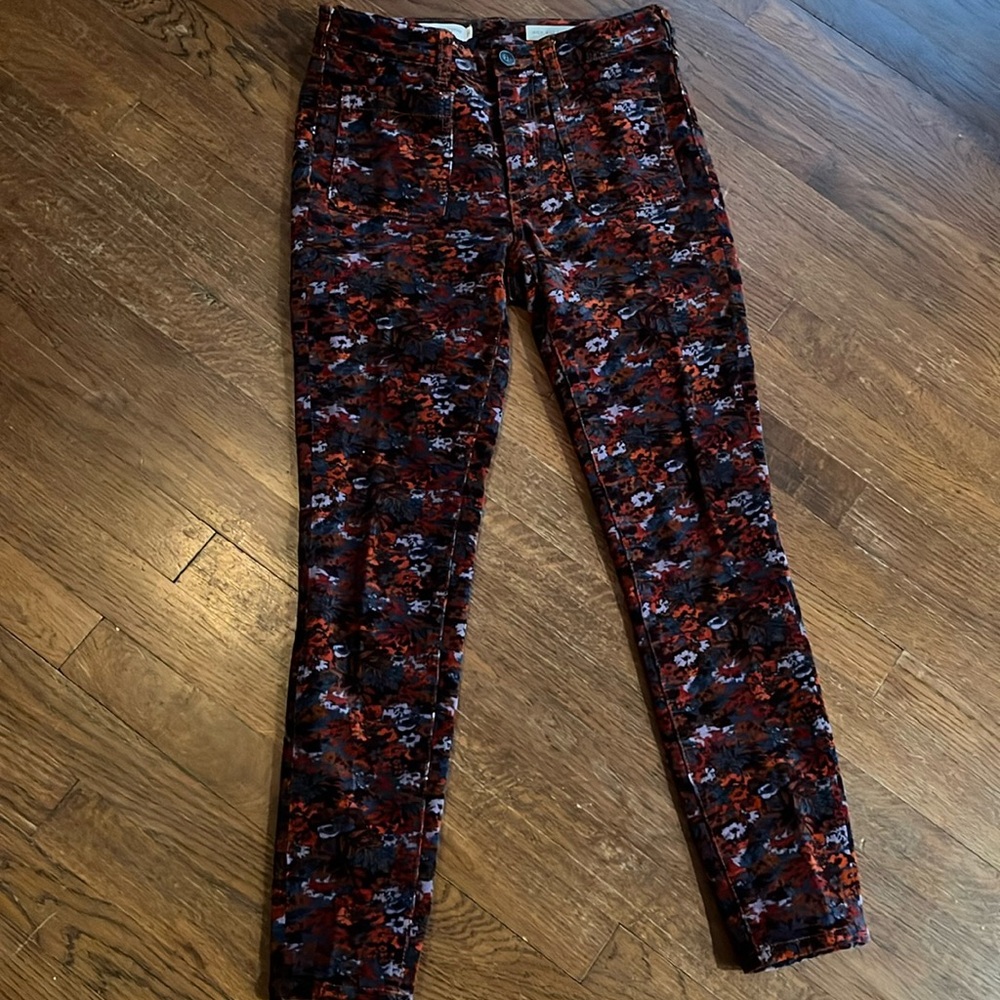 Corduroy floral high rise skinny pants